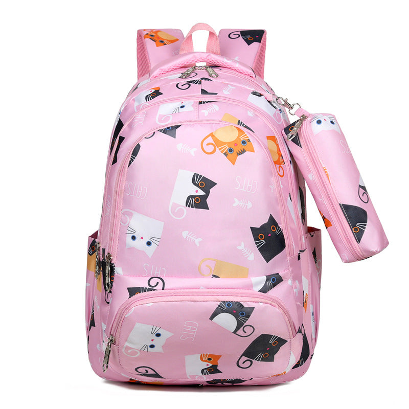 Backpack Girl Cartoon Cute Cat Print Elementary School Bag Kindergarten - KoukouSmart