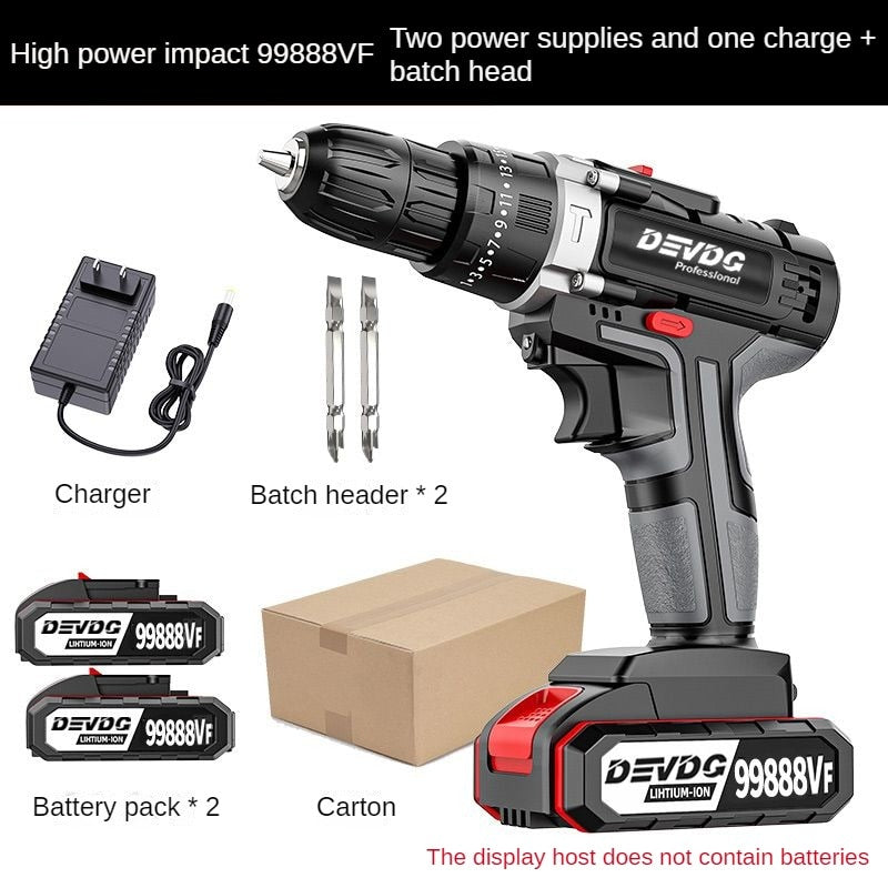 Cordless impact drill high-power hand electric drill lithium battery household dual speed multifunctional electric screwdriver - KoukouSmart
