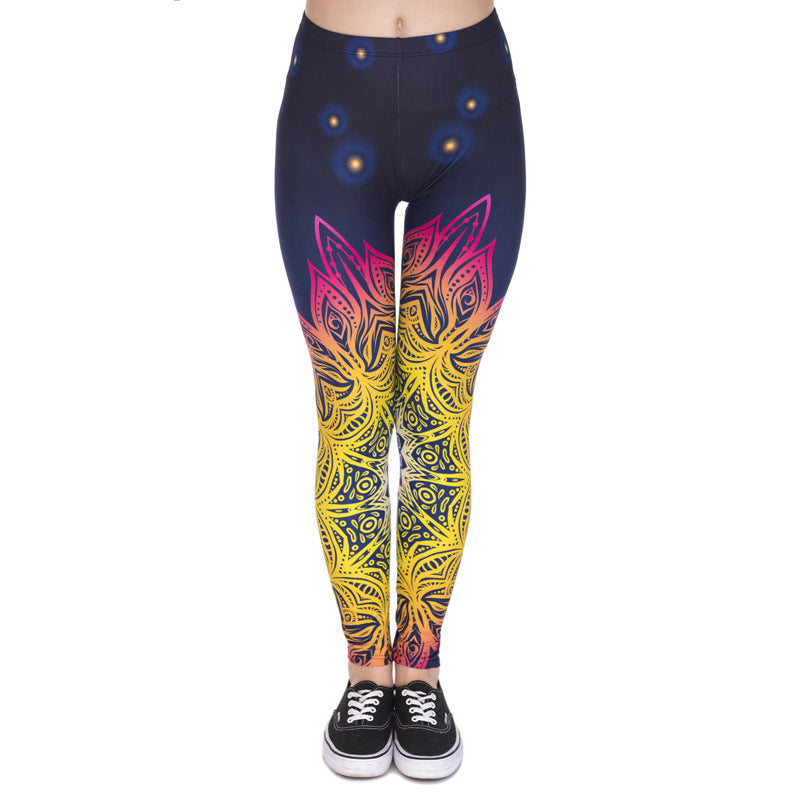 High Waist Shaping Hip Lifting Yoga Pants Women Printing Running Fitness Pants Polyester Milk Silk Leggings