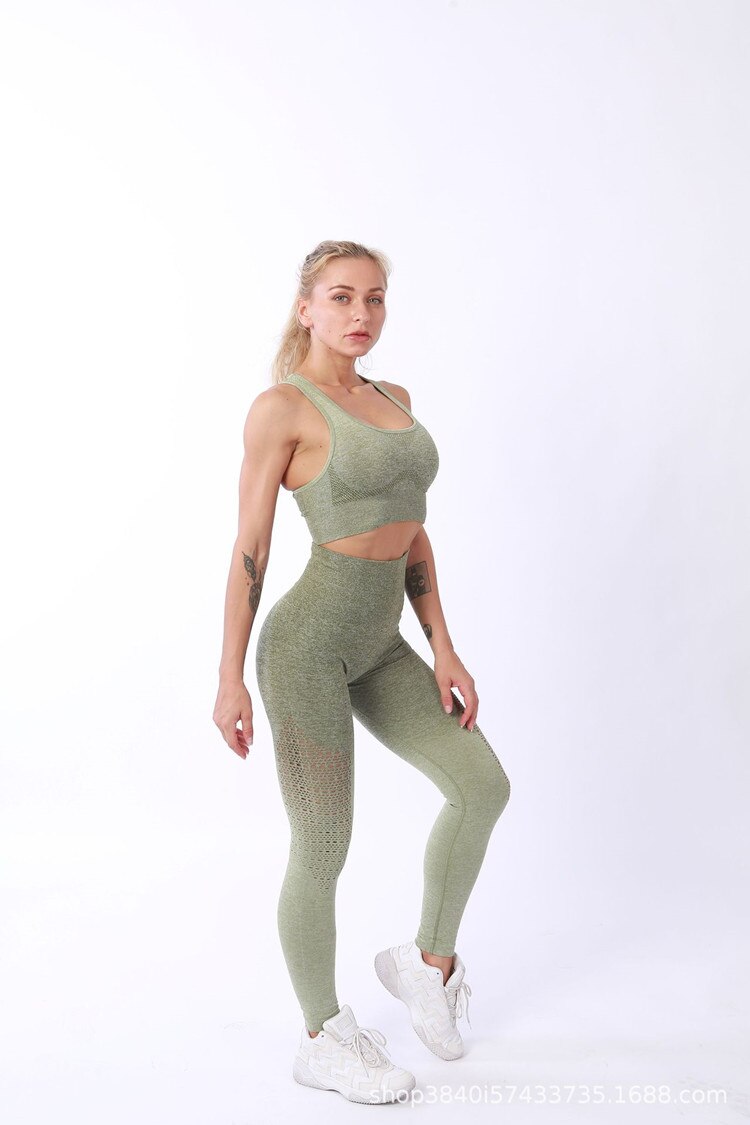 Women Sport Suit Fitness Female Yoga Set Ombre Push Up Workout Gym Wear Running Clothing Tracksuit Gradient Seamless