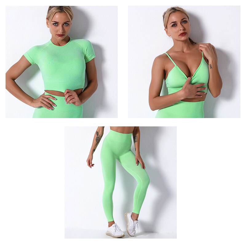 2Pcs/3Pcs/4Pcs Yoga Set Women Clotching Fitness Sportswear Seamless High Waist Leggings Shorts Shirt Crop Top Sport Bra