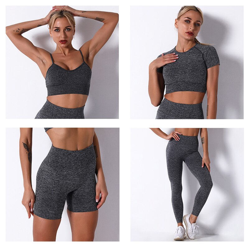 2Pcs/3Pcs/4Pcs Yoga Set Women Clotching Fitness Sportswear Seamless High Waist Leggings Shorts Shirt Crop Top Sport Bra