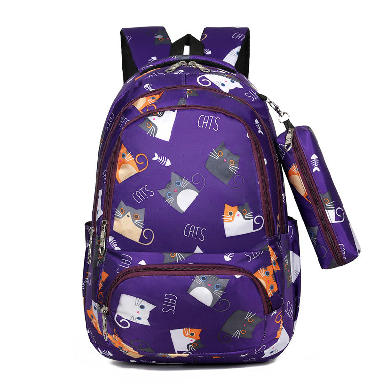 Backpack Girl Cartoon Cute Cat Print Elementary School Bag Kindergarten - KoukouSmart
