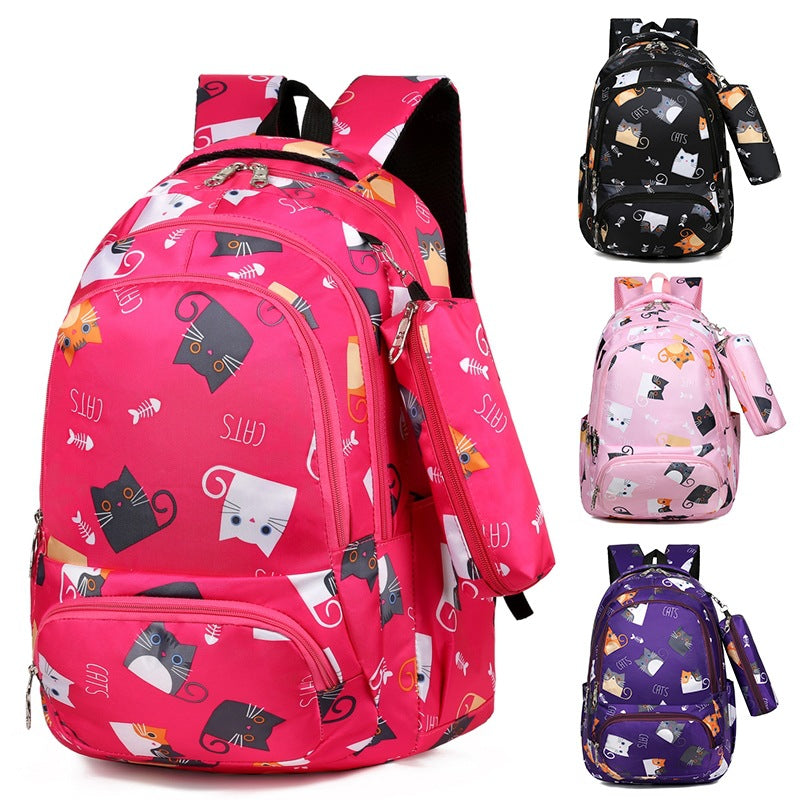 Backpack Girl Cartoon Cute Cat Print Elementary School Bag Kindergarten - KoukouSmart