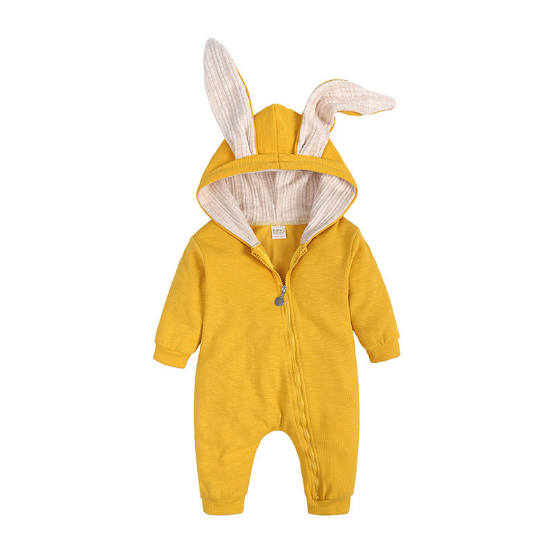 Infant Children's Big Ear Rabbit One-Piece l Hooded Zipper Jumpsuit Romper