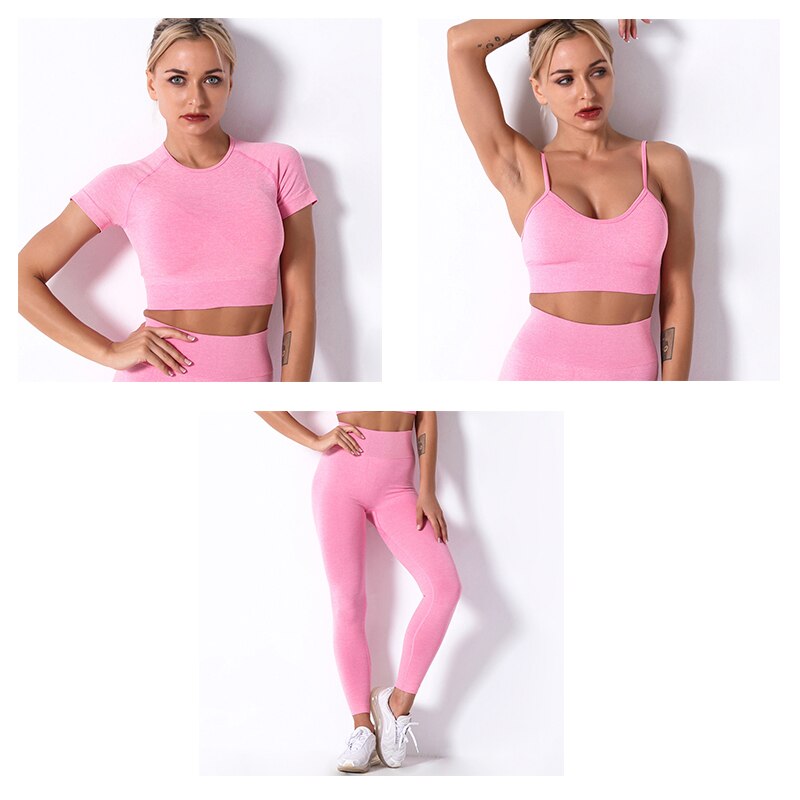 2Pcs/3Pcs/4Pcs Yoga Set Women Clotching Fitness Sportswear Seamless High Waist Leggings Shorts Shirt Crop Top Sport Bra