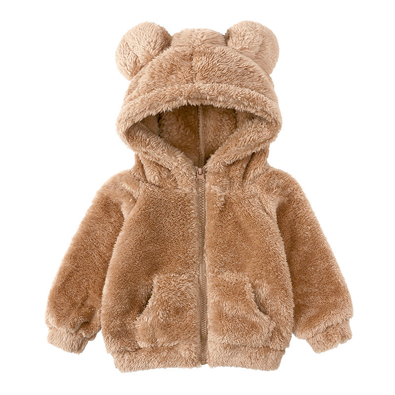 New Children's Clothing Winter Boys And Girls Lamb Velvet Thick Coat Warm Hooded Wool Sweater