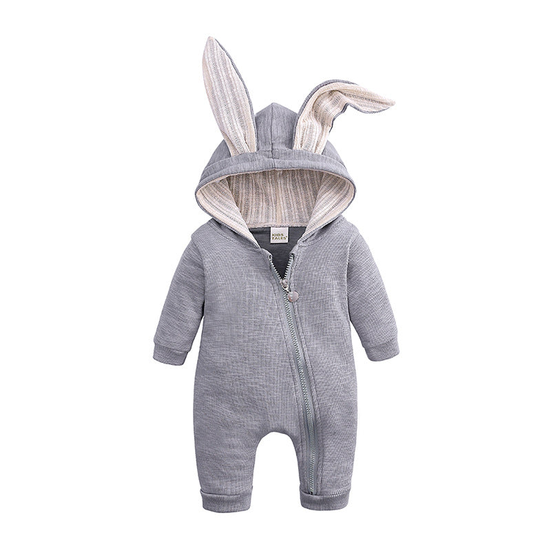 Infant Children's Big Ear Rabbit One-Piece l Hooded Zipper Jumpsuit Romper