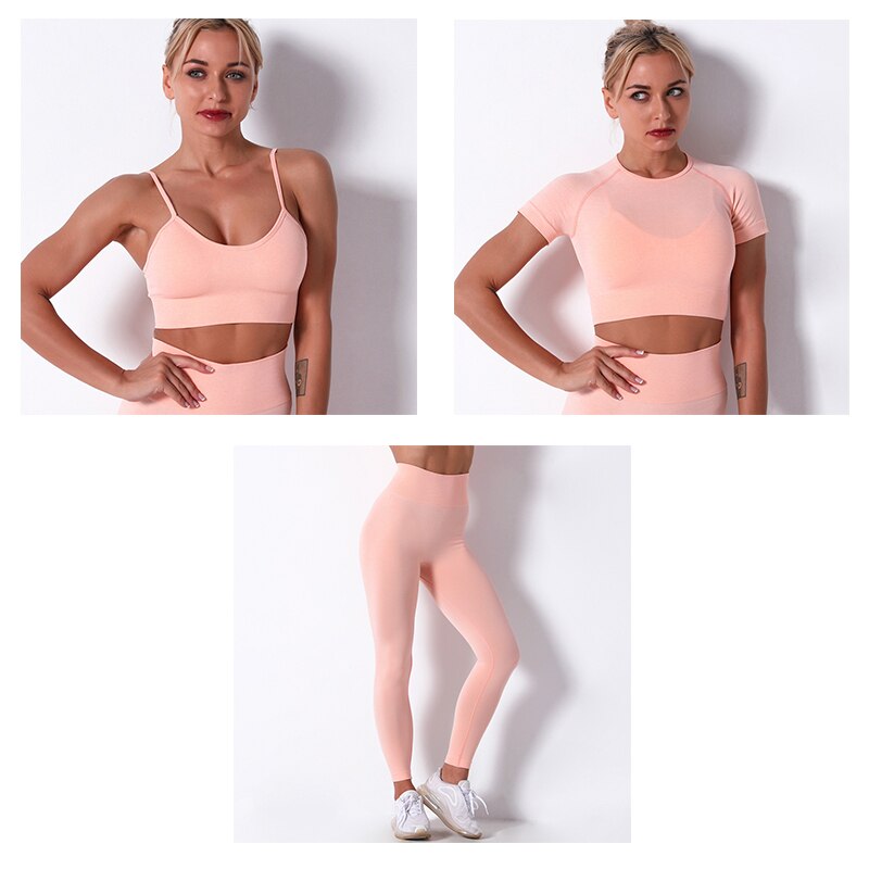 2Pcs/3Pcs/4Pcs Yoga Set Women Clotching Fitness Sportswear Seamless High Waist Leggings Shorts Shirt Crop Top Sport Bra