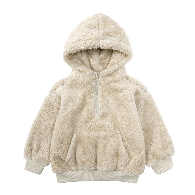 New Children's Clothing Winter Boys And Girls Lamb Velvet Thick Coat Warm Hooded Wool Sweater