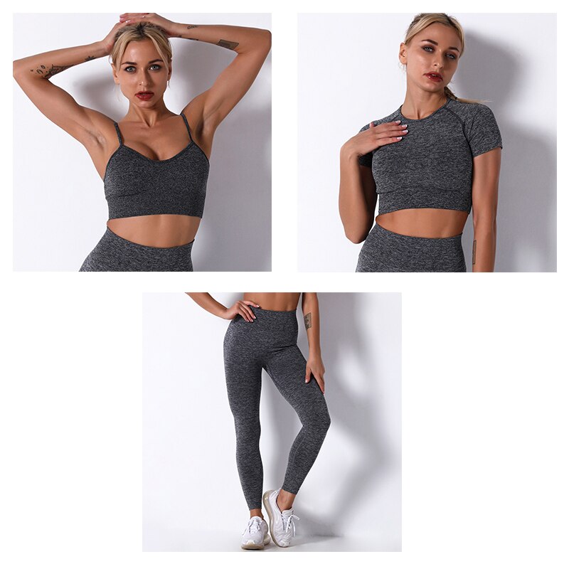 2Pcs/3Pcs/4Pcs Yoga Set Women Clotching Fitness Sportswear Seamless High Waist Leggings Shorts Shirt Crop Top Sport Bra