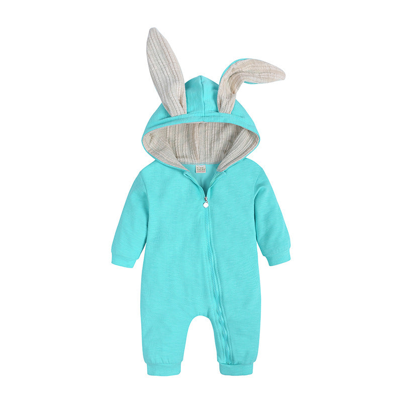 Infant Children's Big Ear Rabbit One-Piece l Hooded Zipper Jumpsuit Romper