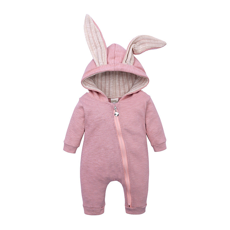 Infant Children's Big Ear Rabbit One-Piece l Hooded Zipper Jumpsuit Romper