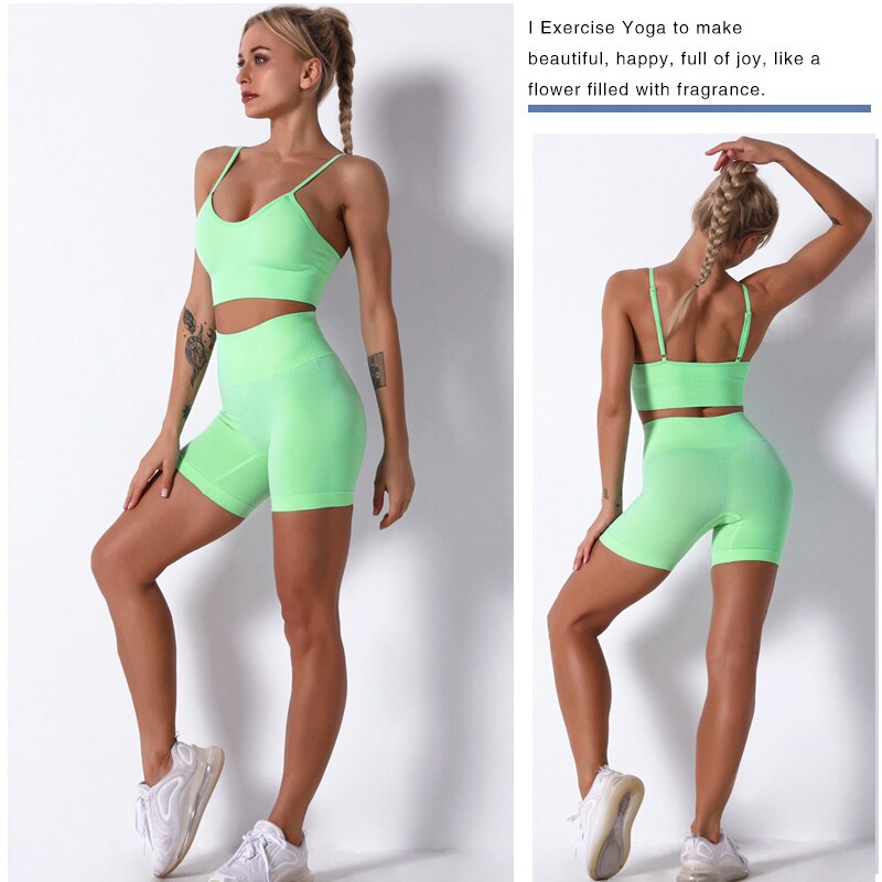 2Pcs/3Pcs/4Pcs Yoga Set Women Clotching Fitness Sportswear Seamless High Waist Leggings Shorts Shirt Crop Top Sport Bra