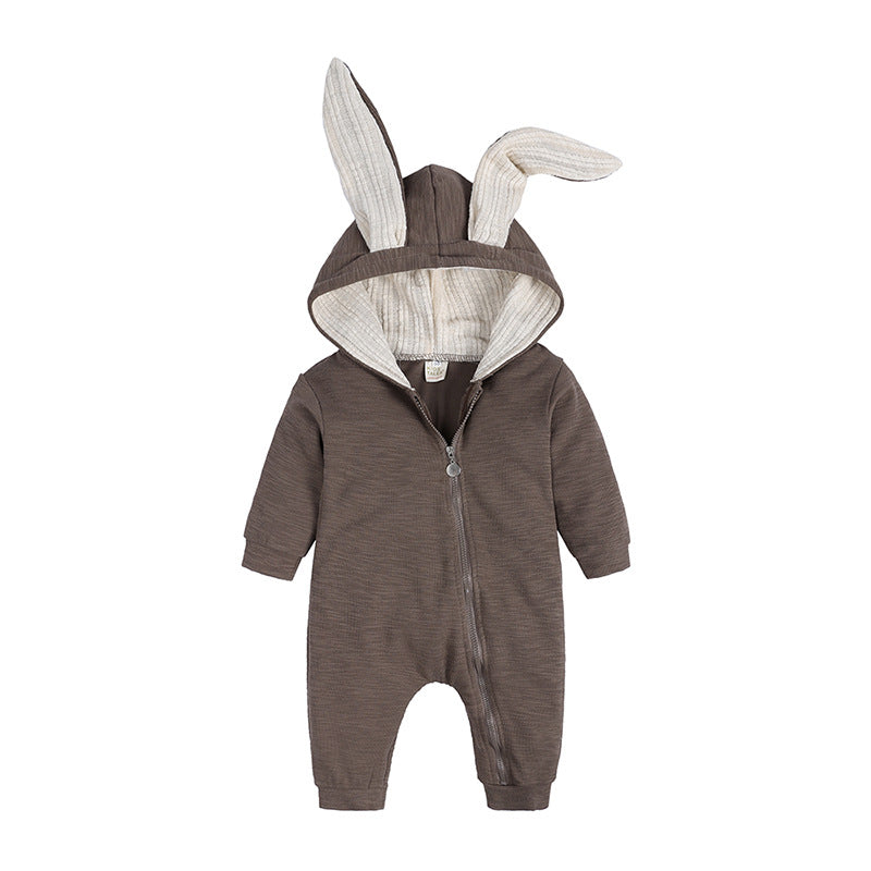 Infant Children's Big Ear Rabbit One-Piece l Hooded Zipper Jumpsuit Romper