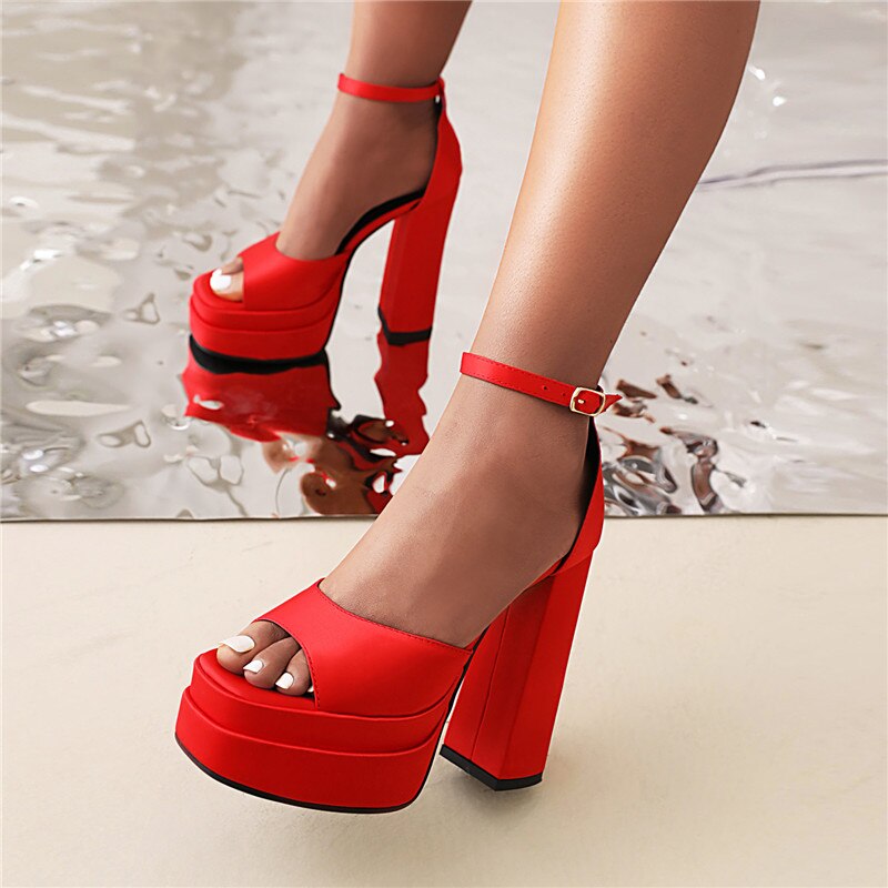 Women Sandals Summer Fashion Sexy Platforms Thick High Heels Ankle Strap Shoes Woman Wedding Party Prom Night Club Pumps