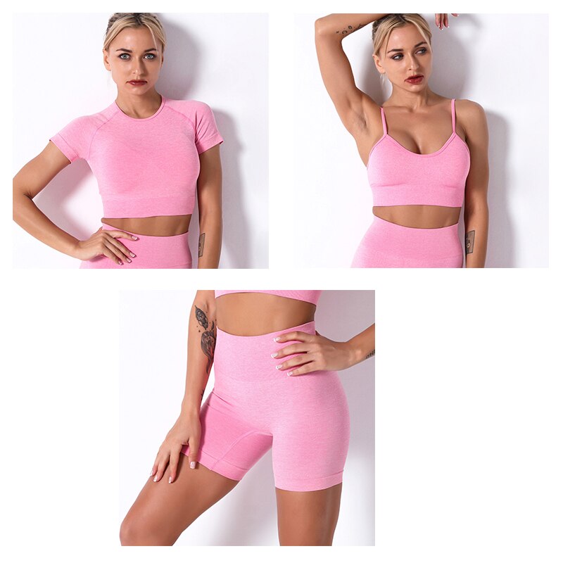 2Pcs/3Pcs/4Pcs Yoga Set Women Clotching Fitness Sportswear Seamless High Waist Leggings Shorts Shirt Crop Top Sport Bra