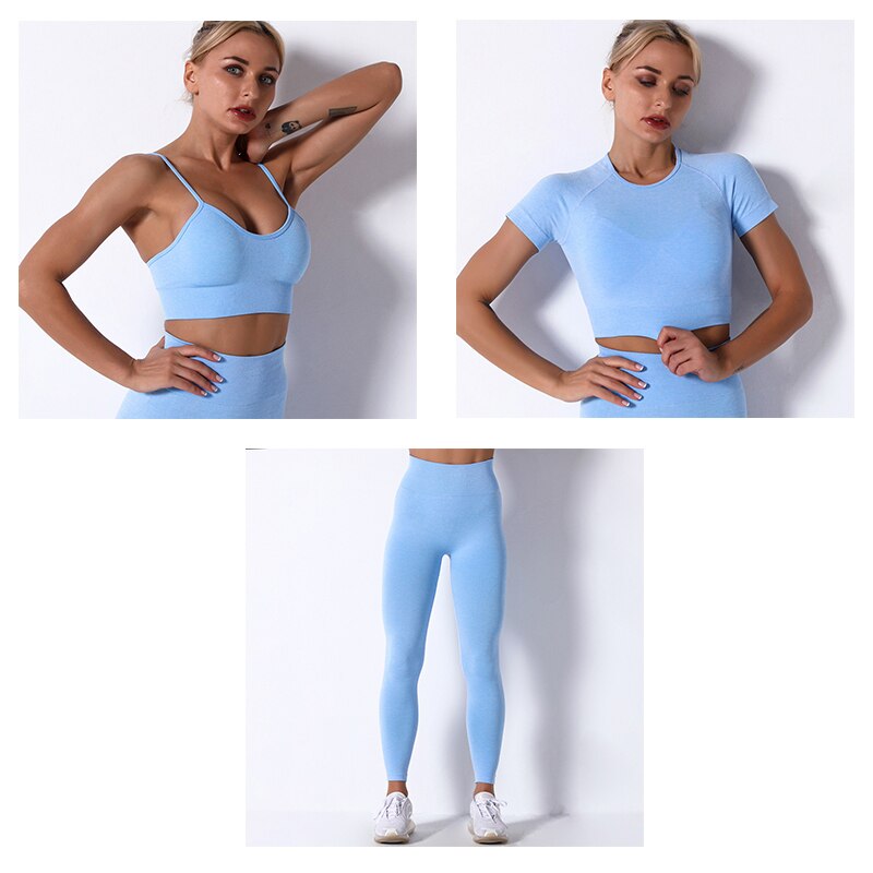 2Pcs/3Pcs/4Pcs Yoga Set Women Clotching Fitness Sportswear Seamless High Waist Leggings Shorts Shirt Crop Top Sport Bra