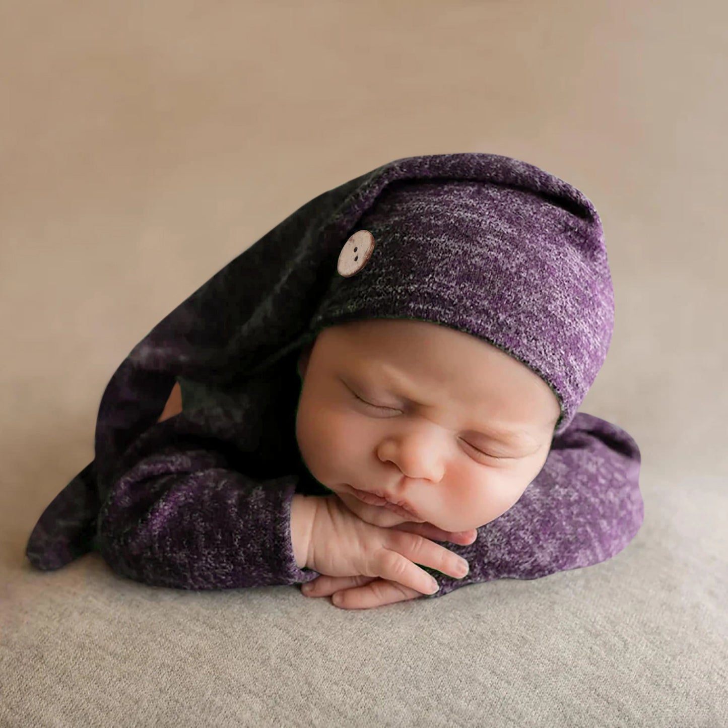 Newborn Full Moon Hundred Days Photography Baby Photo Clothes Props Button Hat 2-Piece Set