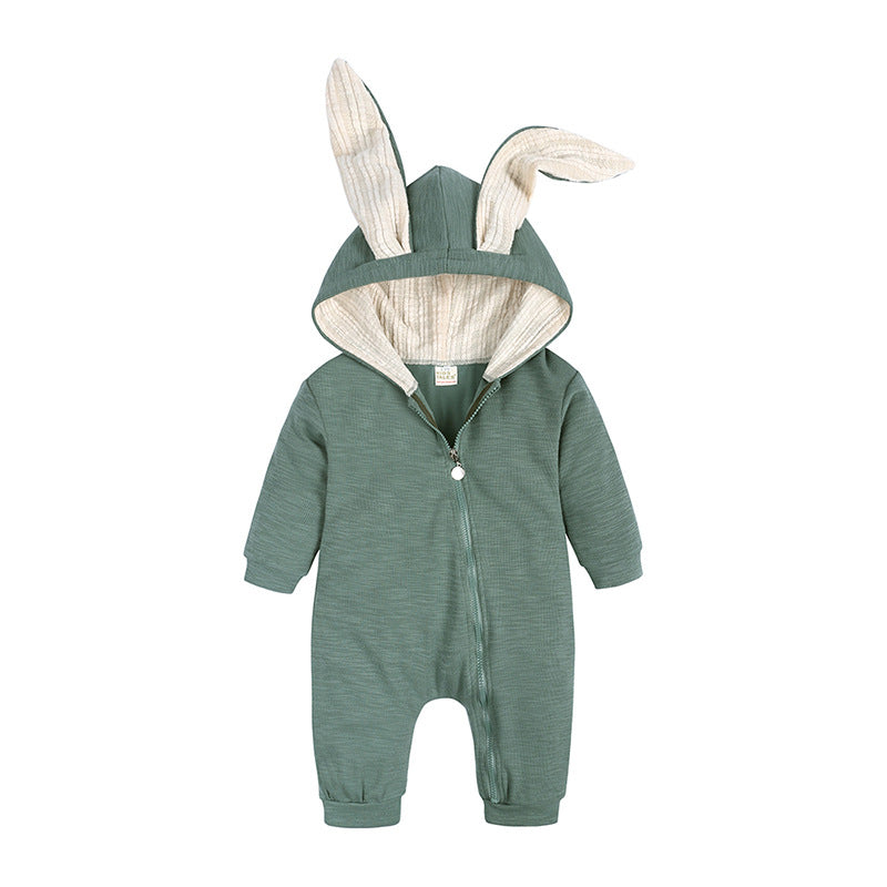 Infant Children's Big Ear Rabbit One-Piece l Hooded Zipper Jumpsuit Romper