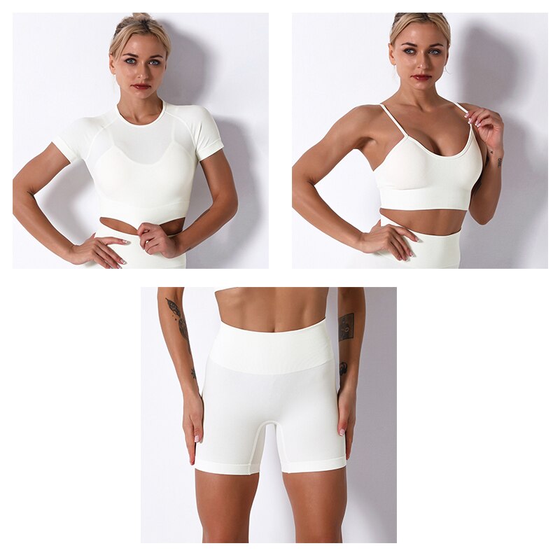 2Pcs/3Pcs/4Pcs Yoga Set Women Clotching Fitness Sportswear Seamless High Waist Leggings Shorts Shirt Crop Top Sport Bra