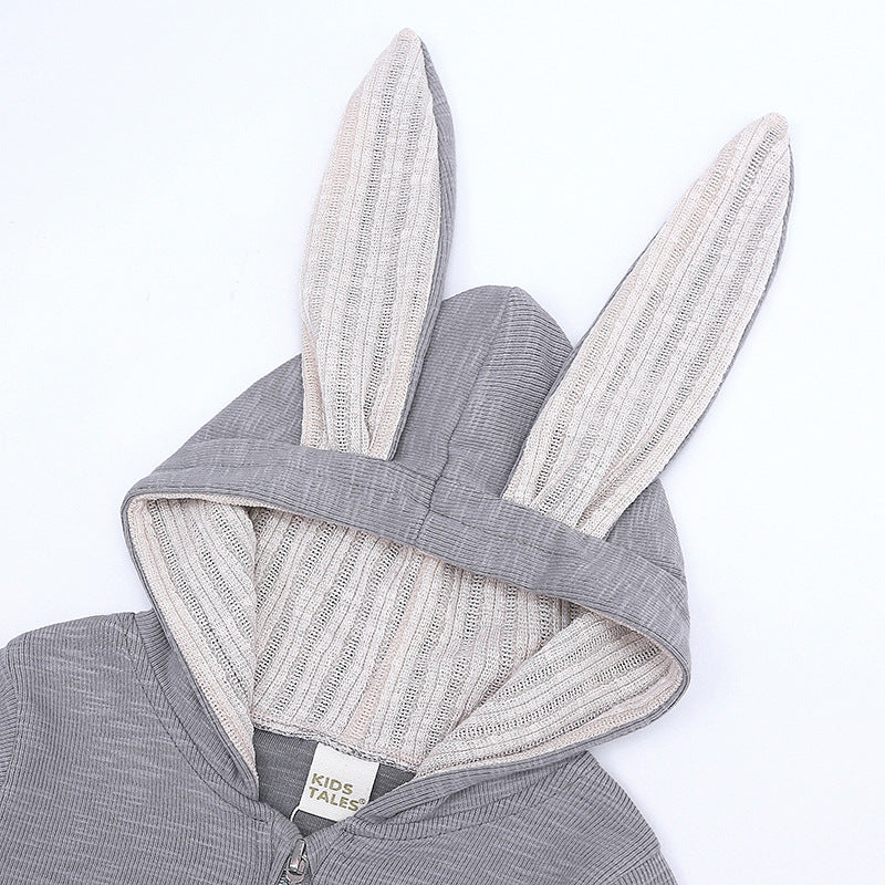 Infant Children's Big Ear Rabbit One-Piece l Hooded Zipper Jumpsuit Romper