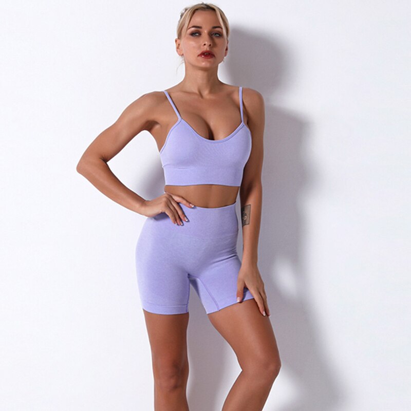 2Pcs/3Pcs/4Pcs Yoga Set Women Clotching Fitness Sportswear Seamless High Waist Leggings Shorts Shirt Crop Top Sport Bra