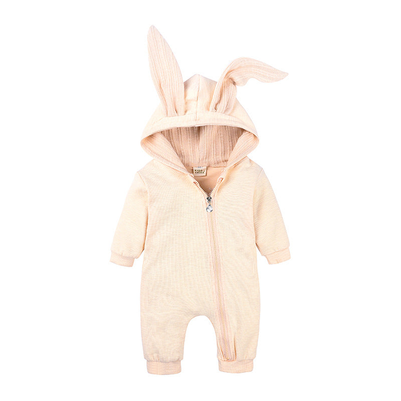 Infant Children's Big Ear Rabbit One-Piece l Hooded Zipper Jumpsuit Romper