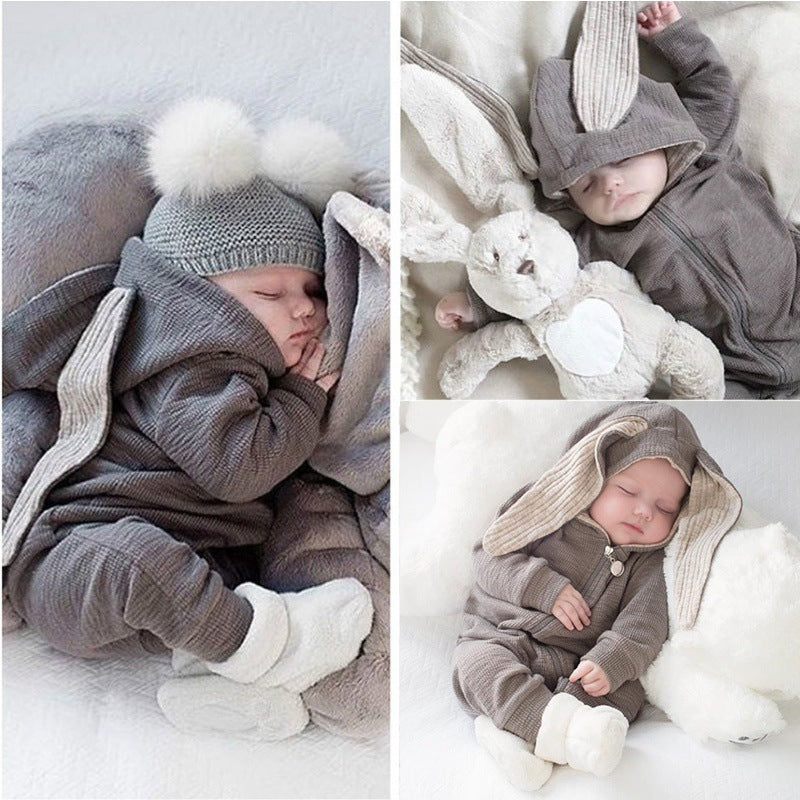 Infant Children's Big Ear Rabbit One-Piece l Hooded Zipper Jumpsuit Romper