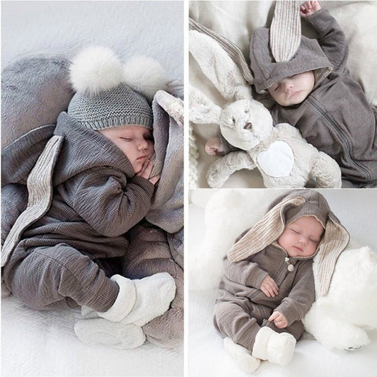 Infant Children's Big Ear Rabbit One-Piece l Hooded Zipper Jumpsuit Romper