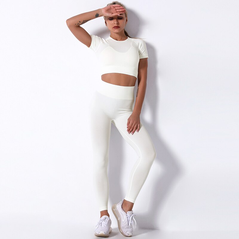 2Pcs/3Pcs/4Pcs Yoga Set Women Clotching Fitness Sportswear Seamless High Waist Leggings Shorts Shirt Crop Top Sport Bra