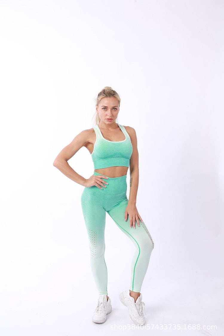 Women Sport Suit Fitness Female Yoga Set Ombre Push Up Workout Gym Wear Running Clothing Tracksuit Gradient Seamless