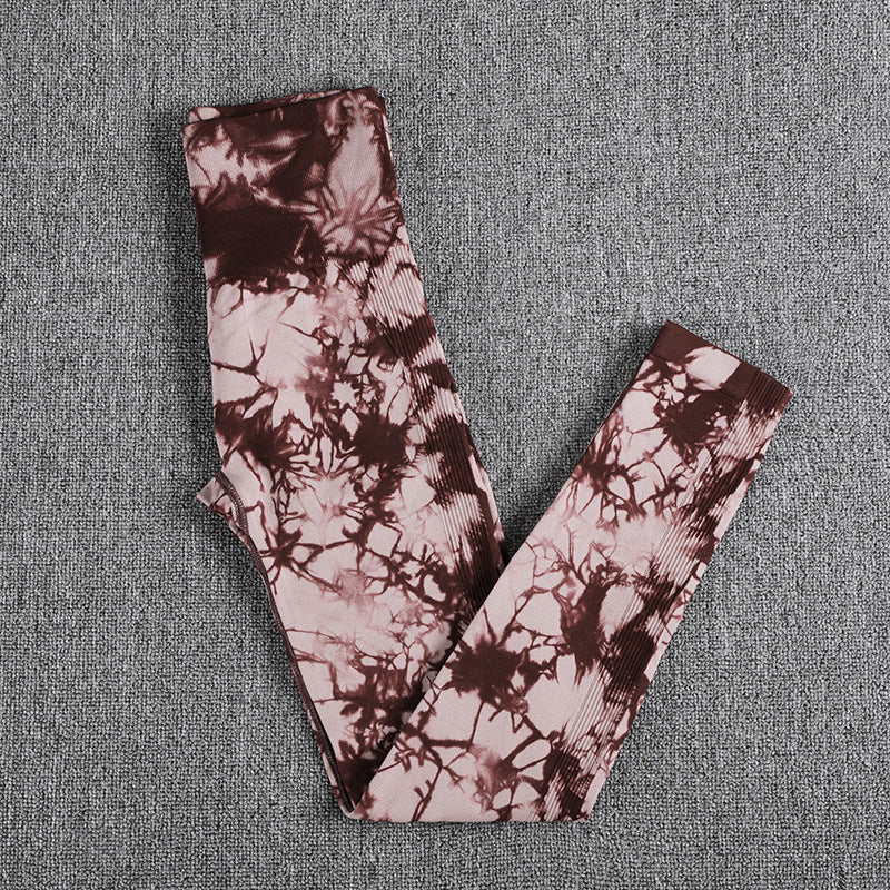 Large Size Tie Dye Jacquard Yoga Pants Sports Fitness High Waist Buttocks Show Buttocks Leggings