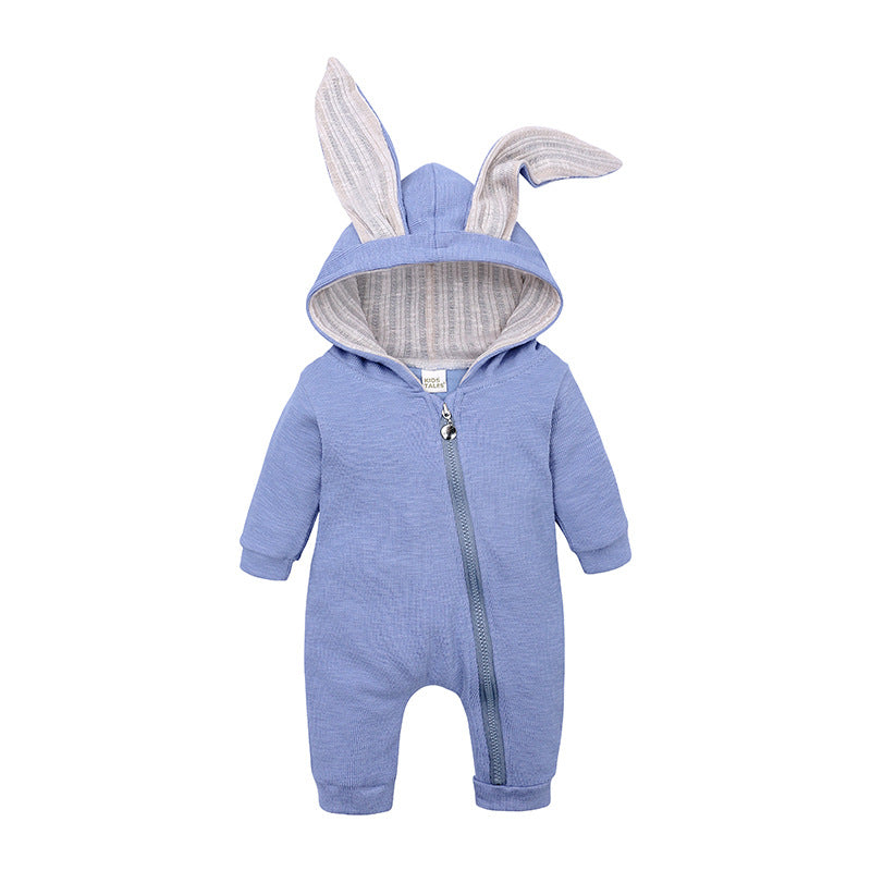Infant Children's Big Ear Rabbit One-Piece l Hooded Zipper Jumpsuit Romper