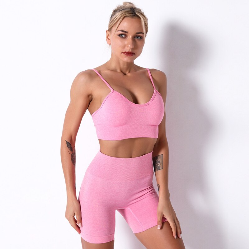 2Pcs/3Pcs/4Pcs Yoga Set Women Clotching Fitness Sportswear Seamless High Waist Leggings Shorts Shirt Crop Top Sport Bra