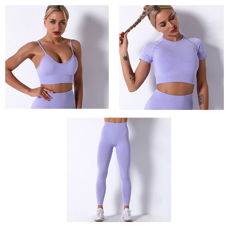2Pcs/3Pcs/4Pcs Yoga Set Women Clotching Fitness Sportswear Seamless High Waist Leggings Shorts Shirt Crop Top Sport Bra