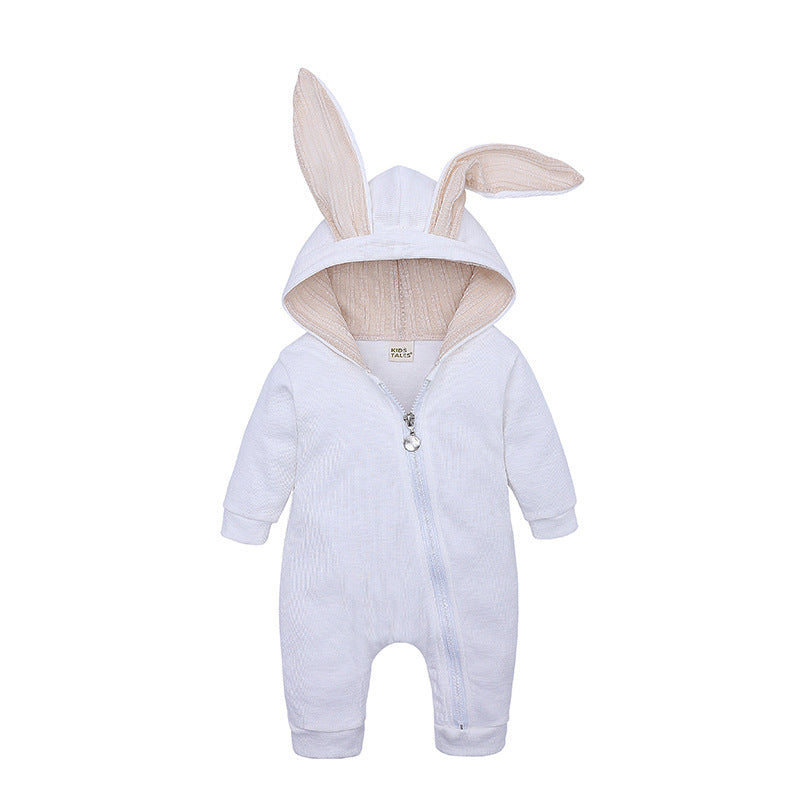 Infant Children's Big Ear Rabbit One-Piece l Hooded Zipper Jumpsuit Romper