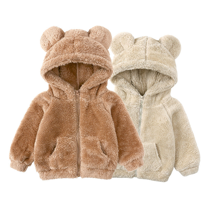 New Children's Clothing Winter Boys And Girls Lamb Velvet Thick Coat Warm Hooded Wool Sweater