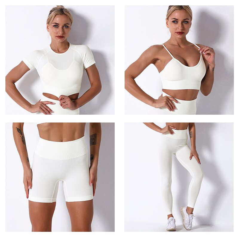 2Pcs/3Pcs/4Pcs Yoga Set Women Clotching Fitness Sportswear Seamless High Waist Leggings Shorts Shirt Crop Top Sport Bra