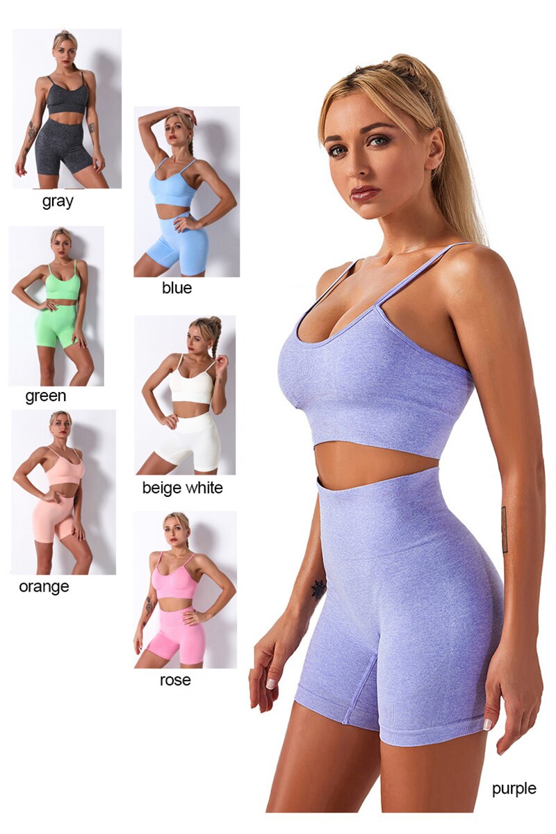 2Pcs/3Pcs/4Pcs Yoga Set Women Clotching Fitness Sportswear Seamless High Waist Leggings Shorts Shirt Crop Top Sport Bra