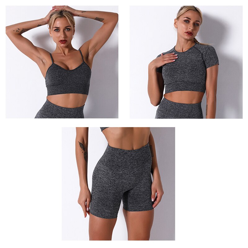 2Pcs/3Pcs/4Pcs Yoga Set Women Clotching Fitness Sportswear Seamless High Waist Leggings Shorts Shirt Crop Top Sport Bra