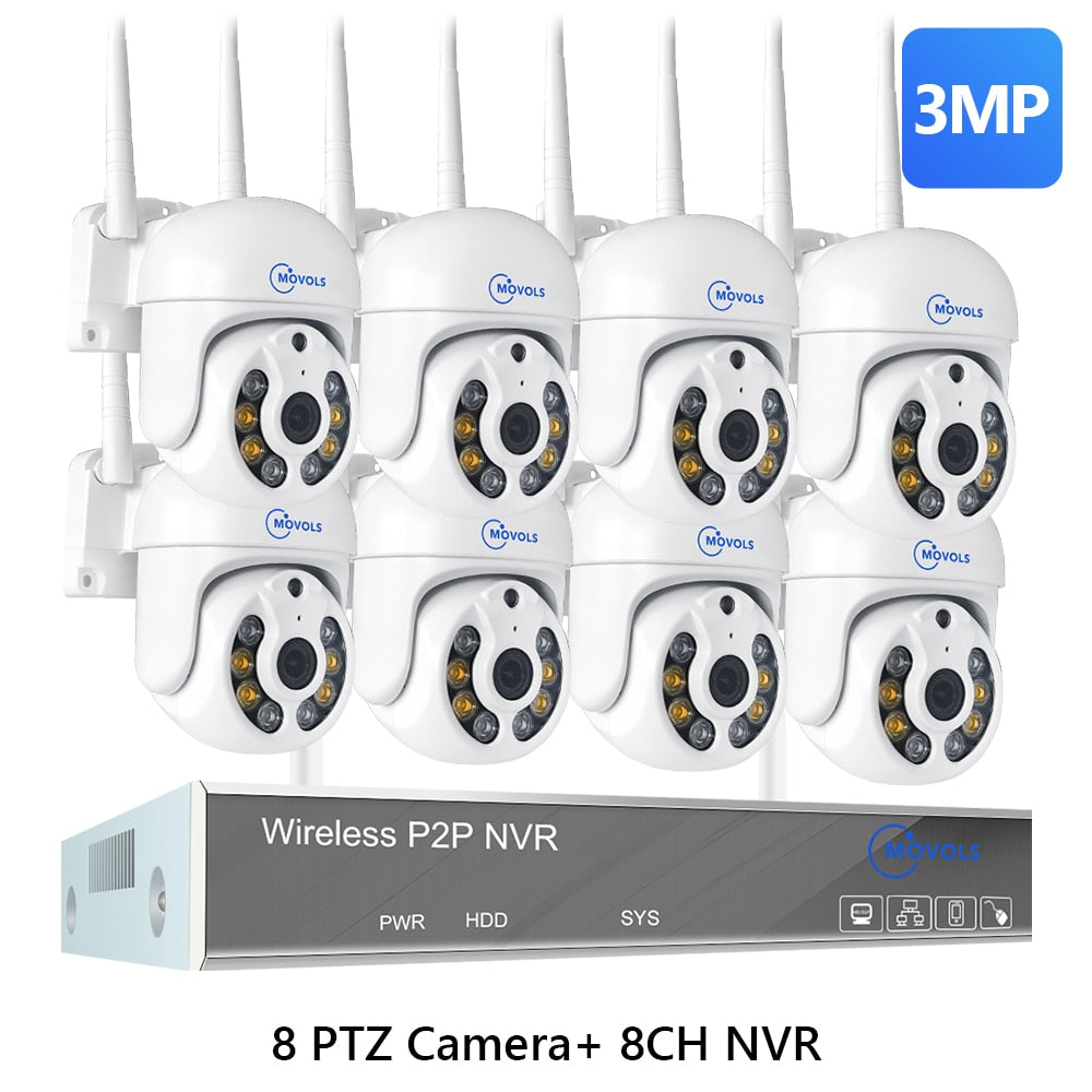 Movols H.265 3MP 5MP HD Wireless CCTV System Two Way Audio Waterproof PTZ WIFI IP Security Camera 8CH NVR Video Surveillance Kit