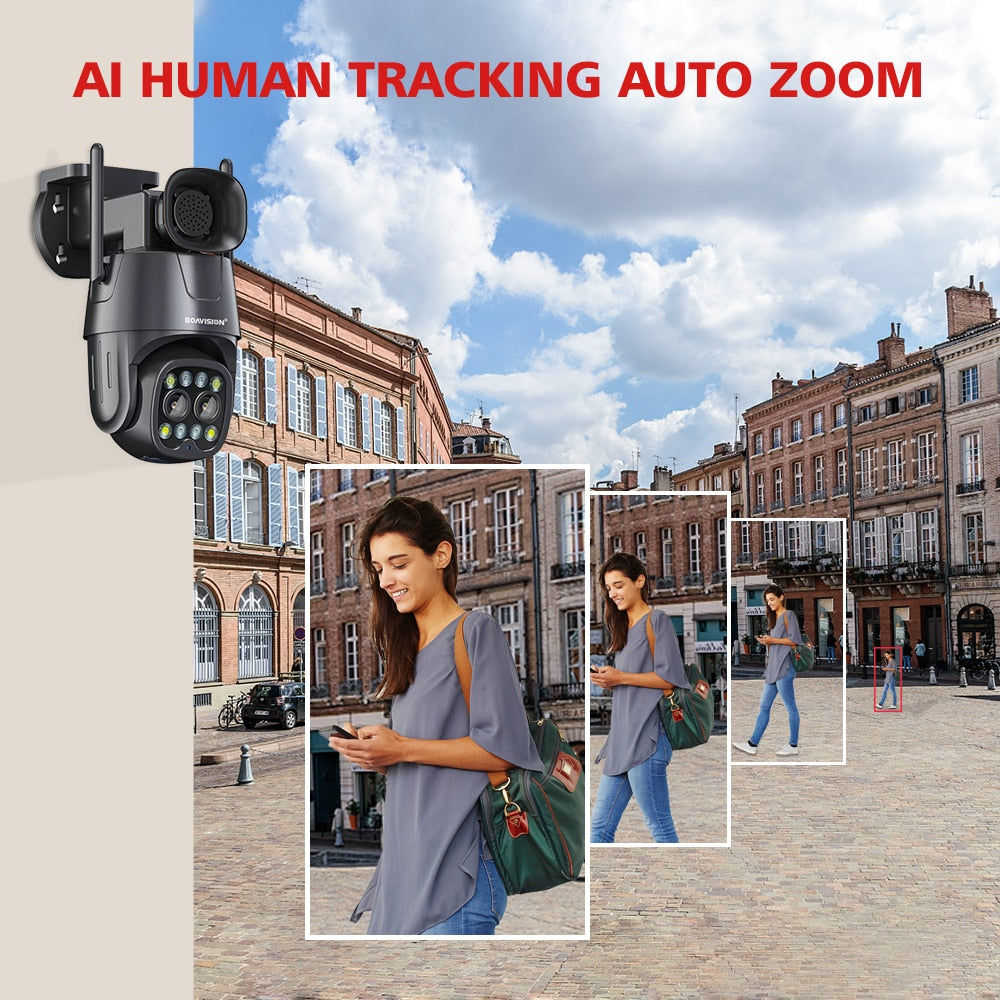 IP Camera Wifi/4G Sim Card PTZ 4MP 8MP Dual Lens 2.8mm-8mm 10X Zoom Outdoor AI Human Tracking Color Night Vision Security Camera - KoukouSmart