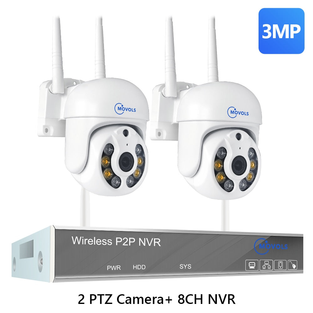Movols H.265 3MP 5MP HD Wireless CCTV System Two Way Audio Waterproof PTZ WIFI IP Security Camera 8CH NVR Video Surveillance Kit