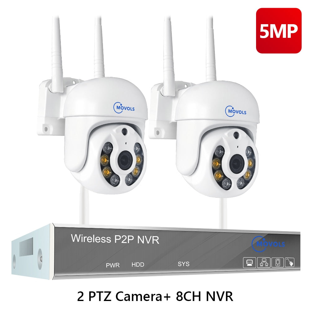 Movols H.265 3MP 5MP HD Wireless CCTV System Two Way Audio Waterproof PTZ WIFI IP Security Camera 8CH NVR Video Surveillance Kit