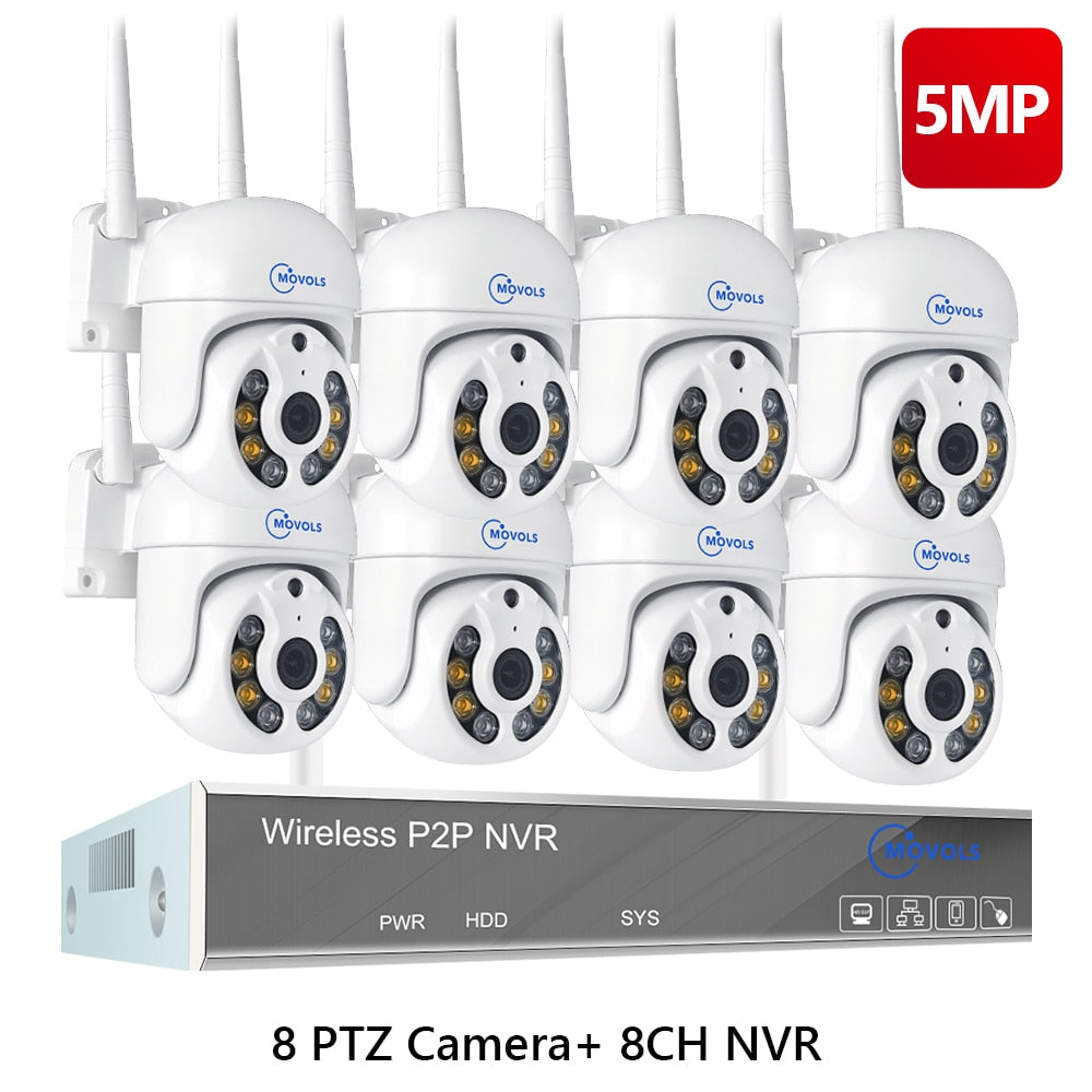 Movols H.265 3MP 5MP HD Wireless CCTV System Two Way Audio Waterproof PTZ WIFI IP Security Camera 8CH NVR Video Surveillance Kit