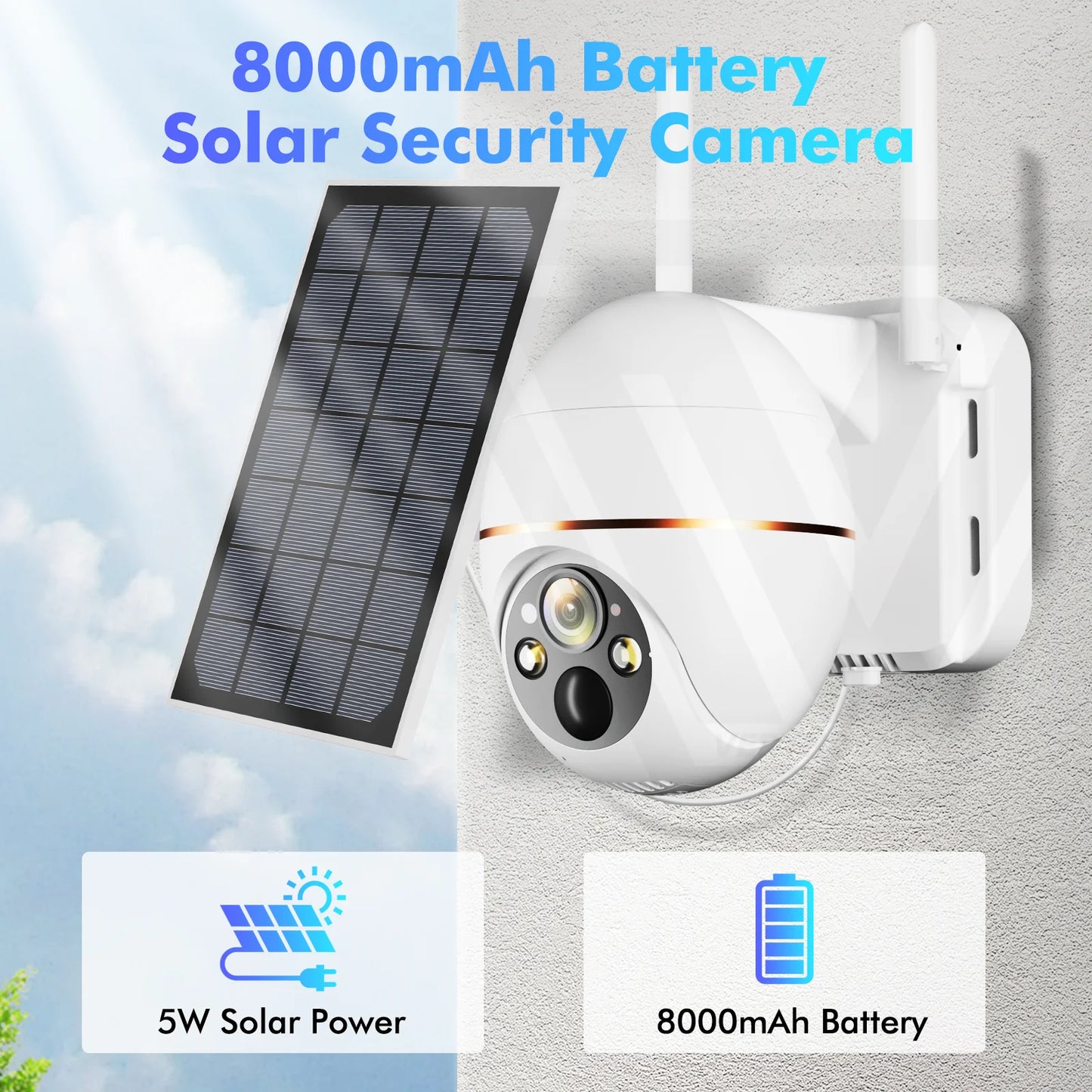 5MP Solar WIFI IP Camera 8000mAh Battery PTZ Surveillance Cameras Wireless PIR Human Tracking CCTV Outdoor HD Waterproof 5X Zoom