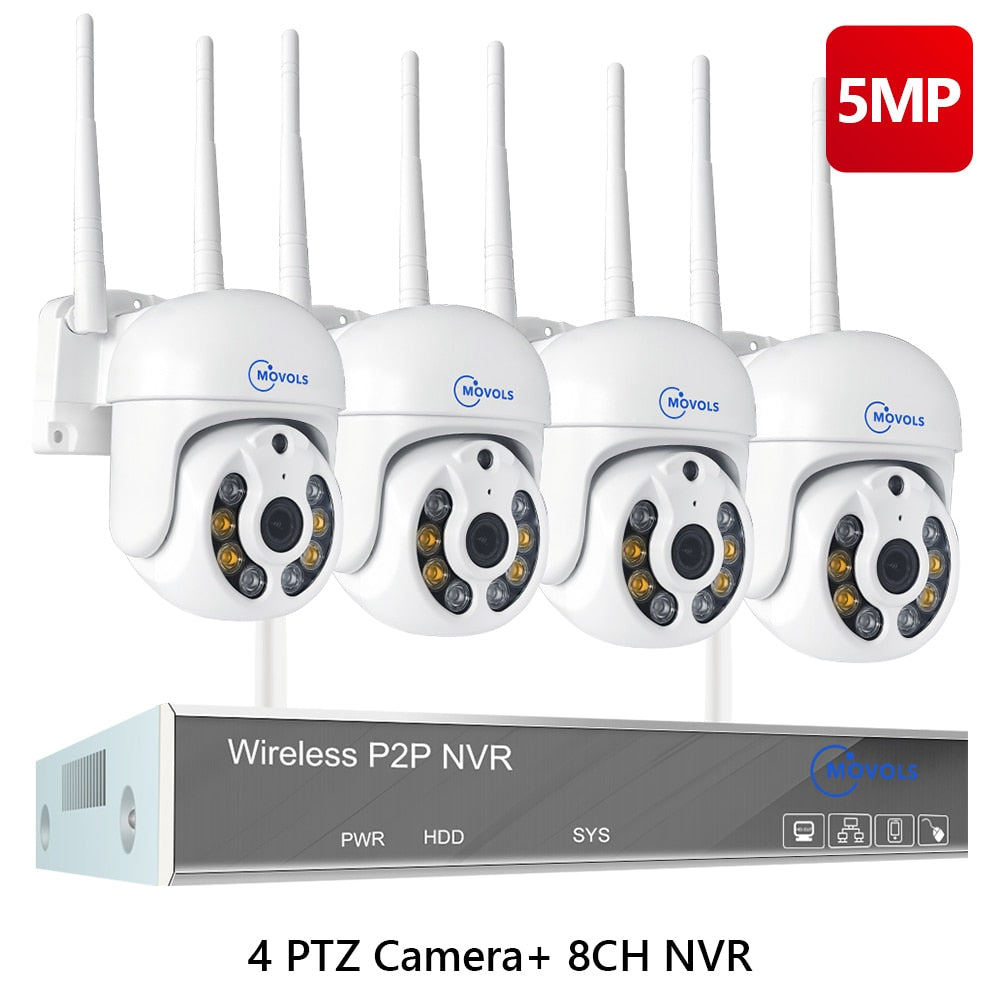 Movols H.265 3MP 5MP HD Wireless CCTV System Two Way Audio Waterproof PTZ WIFI IP Security Camera 8CH NVR Video Surveillance Kit