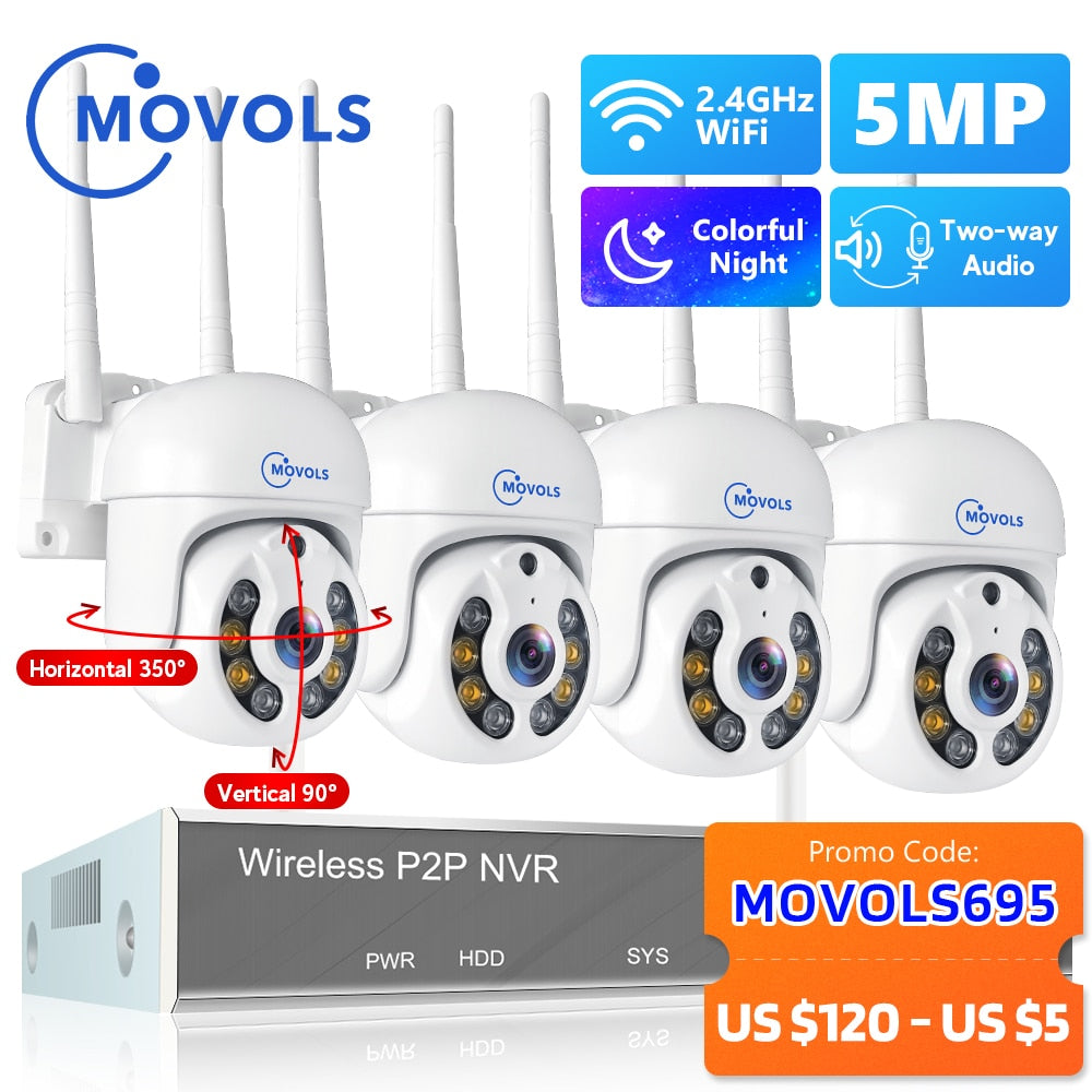 Movols H.265 3MP 5MP HD Wireless CCTV System Two Way Audio Waterproof PTZ WIFI IP Security Camera 8CH NVR Video Surveillance Kit