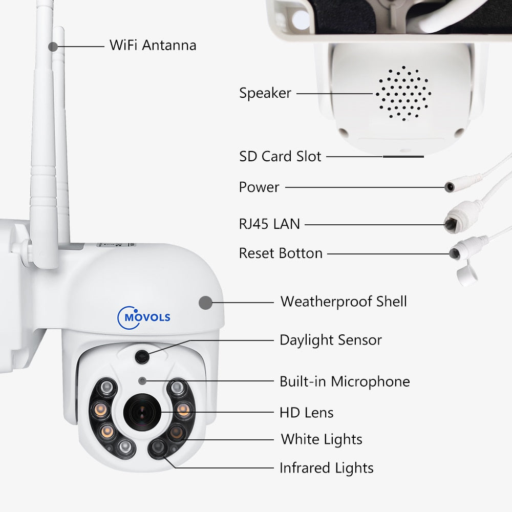 Movols H.265 3MP 5MP HD Wireless CCTV System Two Way Audio Waterproof PTZ WIFI IP Security Camera 8CH NVR Video Surveillance Kit